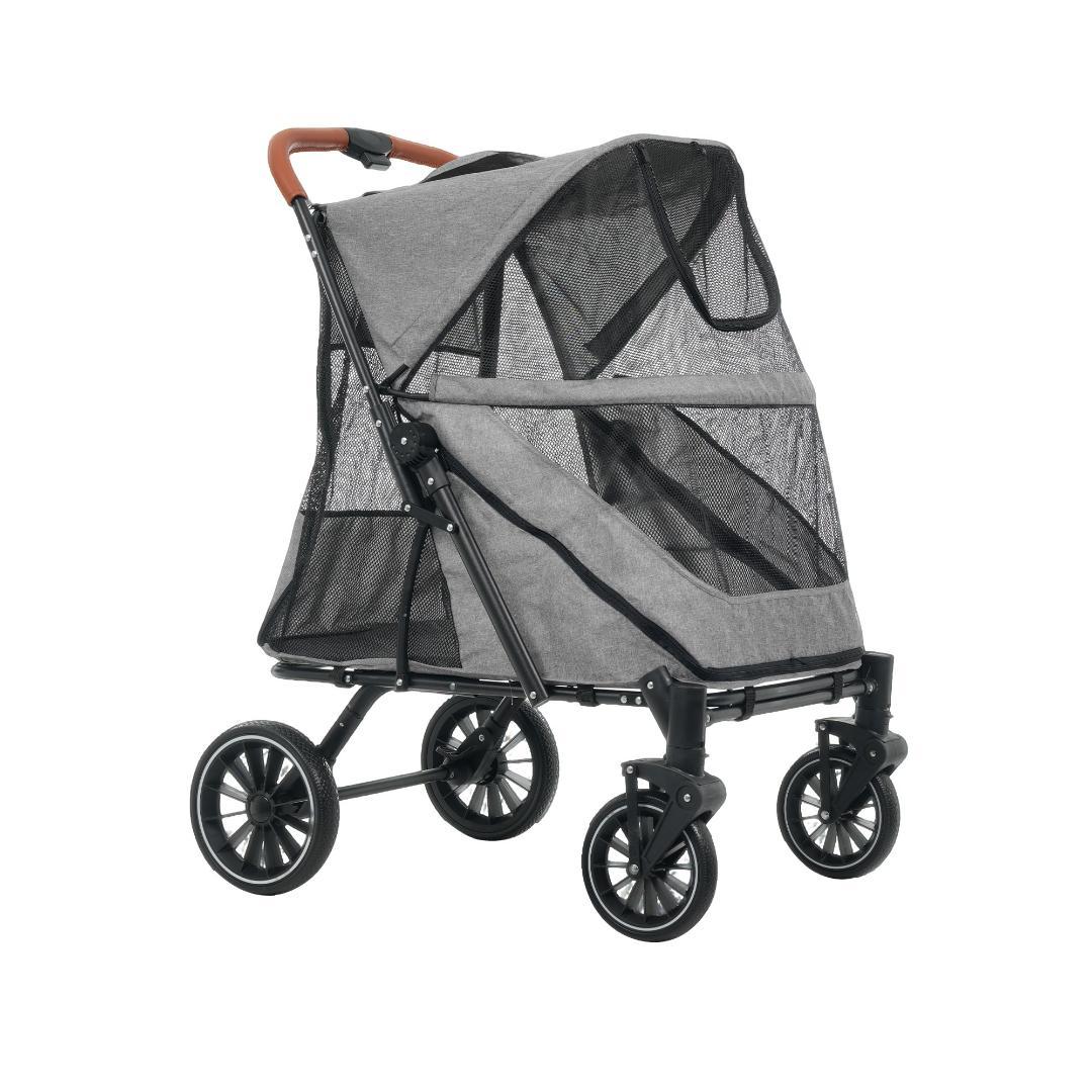 ペットカート 耐荷重50㎏ 大型犬対応 前後ドア 乗りやすい 【グレー】