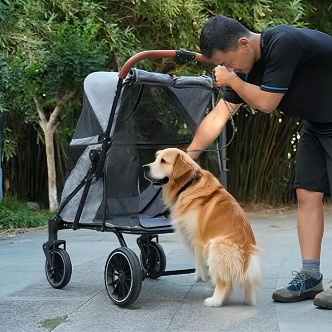 ペットカート 耐荷重50㎏ 大型犬対応 前後ドア 乗りやすい 【グレー】