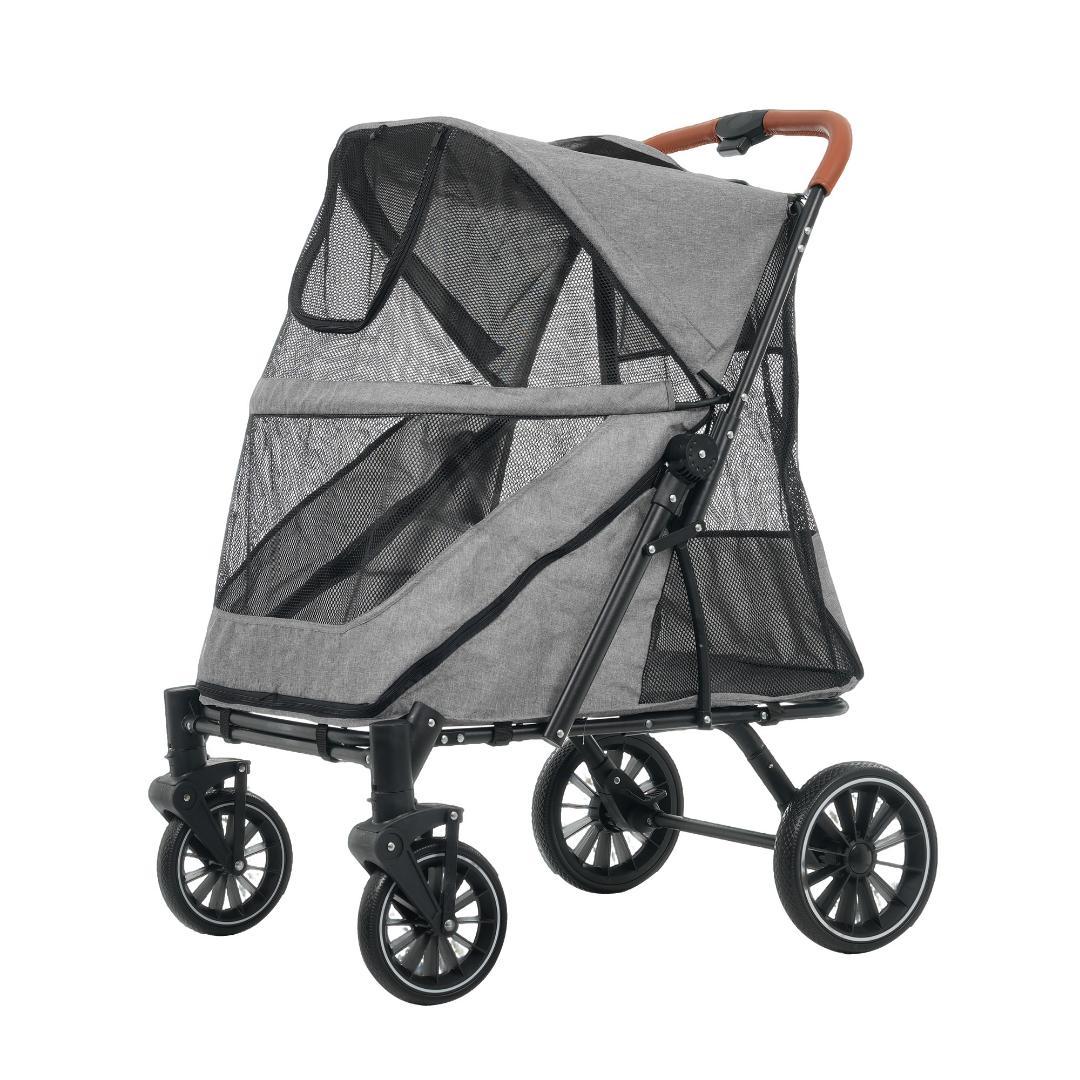 ペットカート 耐荷重50㎏ 大型犬対応 前後ドア 乗りやすい 【グレー】