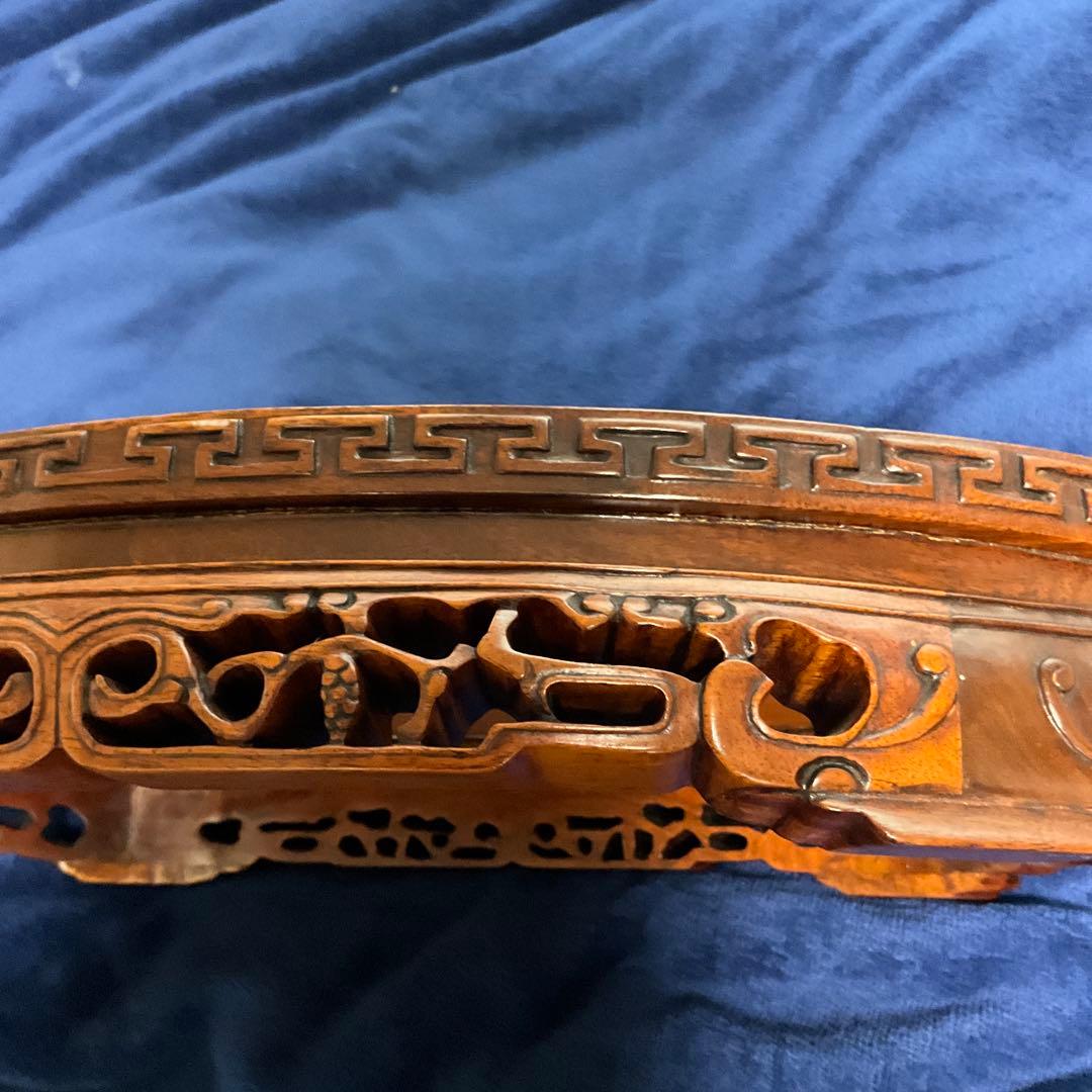 唐木製　彫刻入り楕円形花台