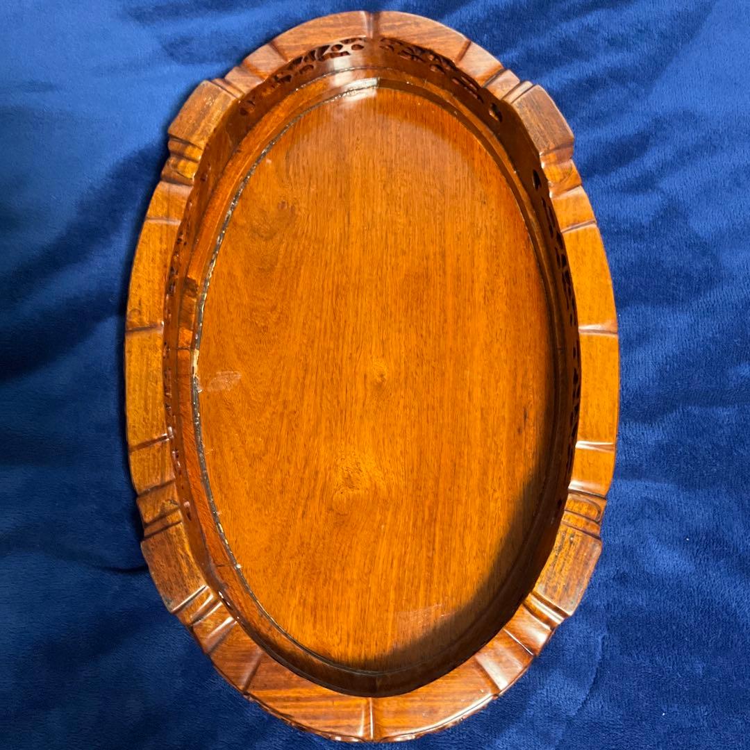 唐木製　彫刻入り楕円形花台