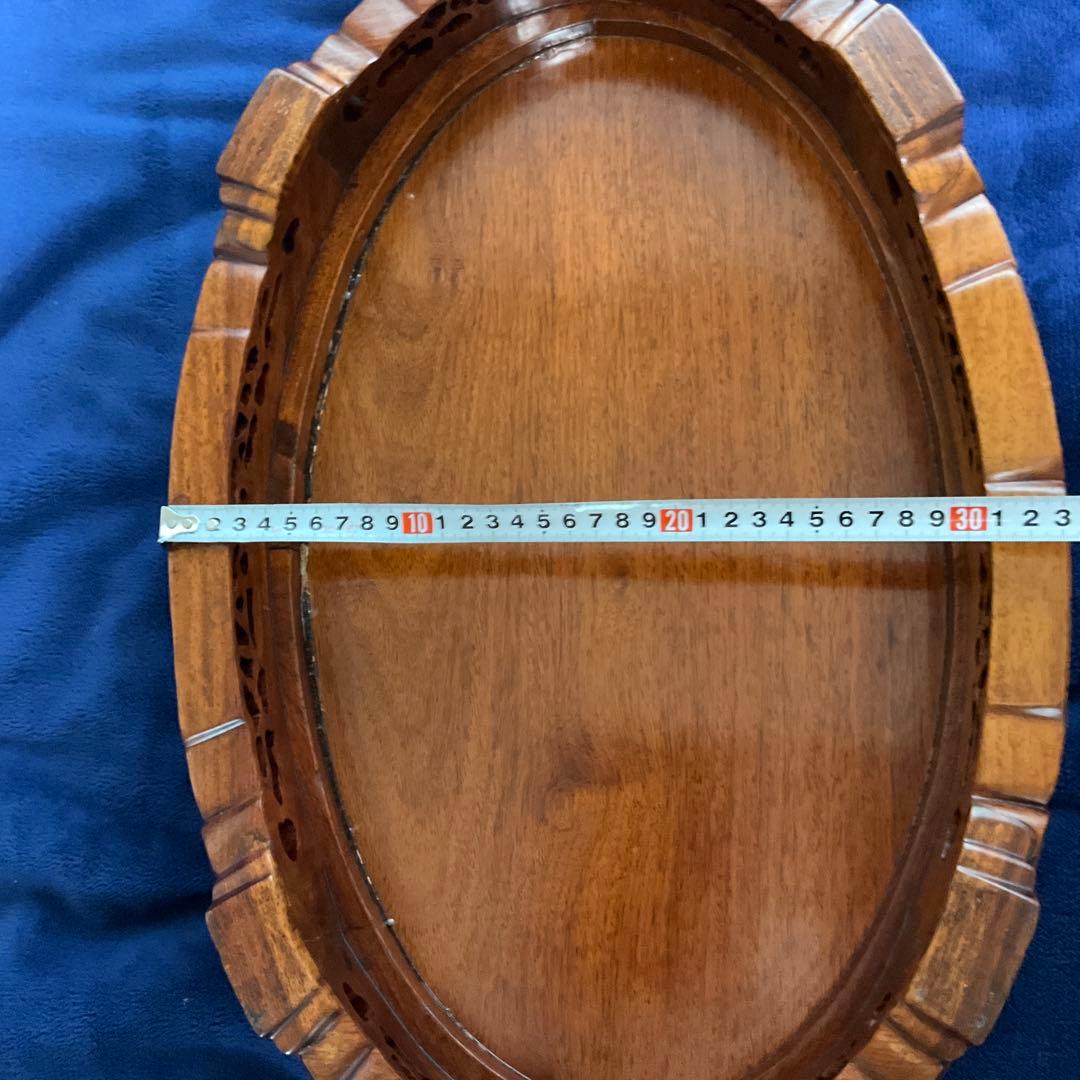 唐木製　彫刻入り楕円形花台