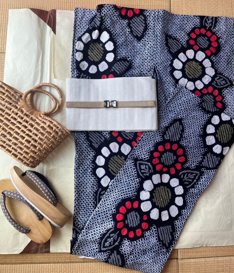 有松絞り 浴衣 粋 美品 濃紺 藍色 夏着物