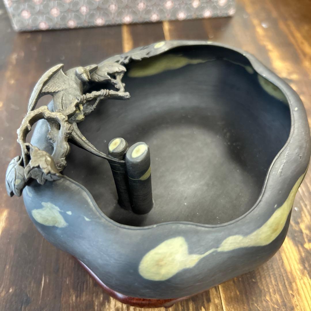 書道 硯 梅花坑水盂枝に鳥型　美術品　芸術家　骨董品　工芸品　最高級　逸品　中国