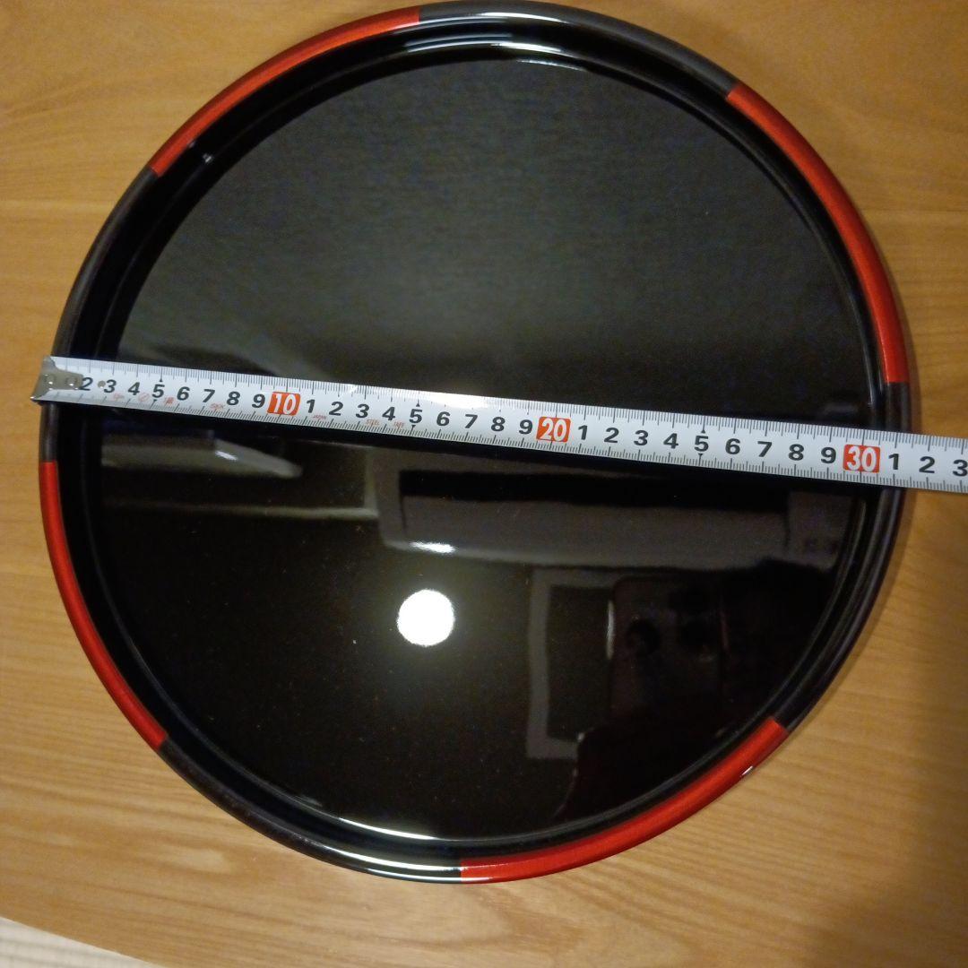 漆器 丸盆 お膳 黒と赤茶の縁 約31.5cm 20枚