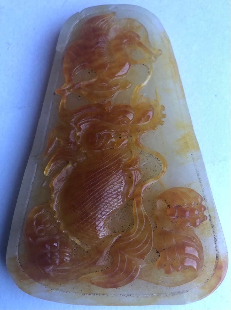 黄玉細密彫り鳳と何でしょアンティークオブジェ