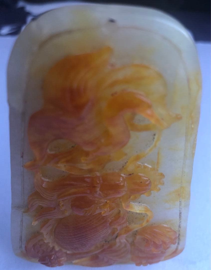 黄玉細密彫り鳳と何でしょアンティークオブジェ