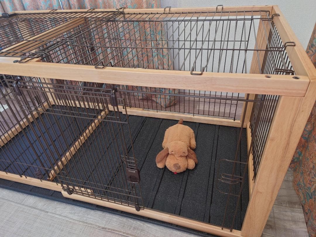 リッチェル木製スライドペットサークル ワイド 小～中型犬用【ナチュラル】屋根付き