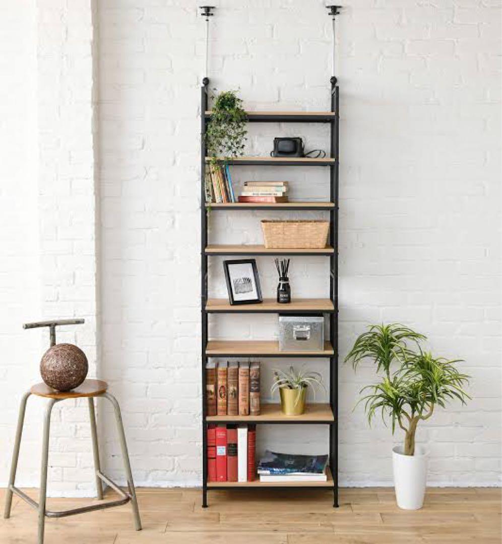 新品未使用箱不良　山善　RTF-6025(OAK/SBK)つっぱりフリーラック