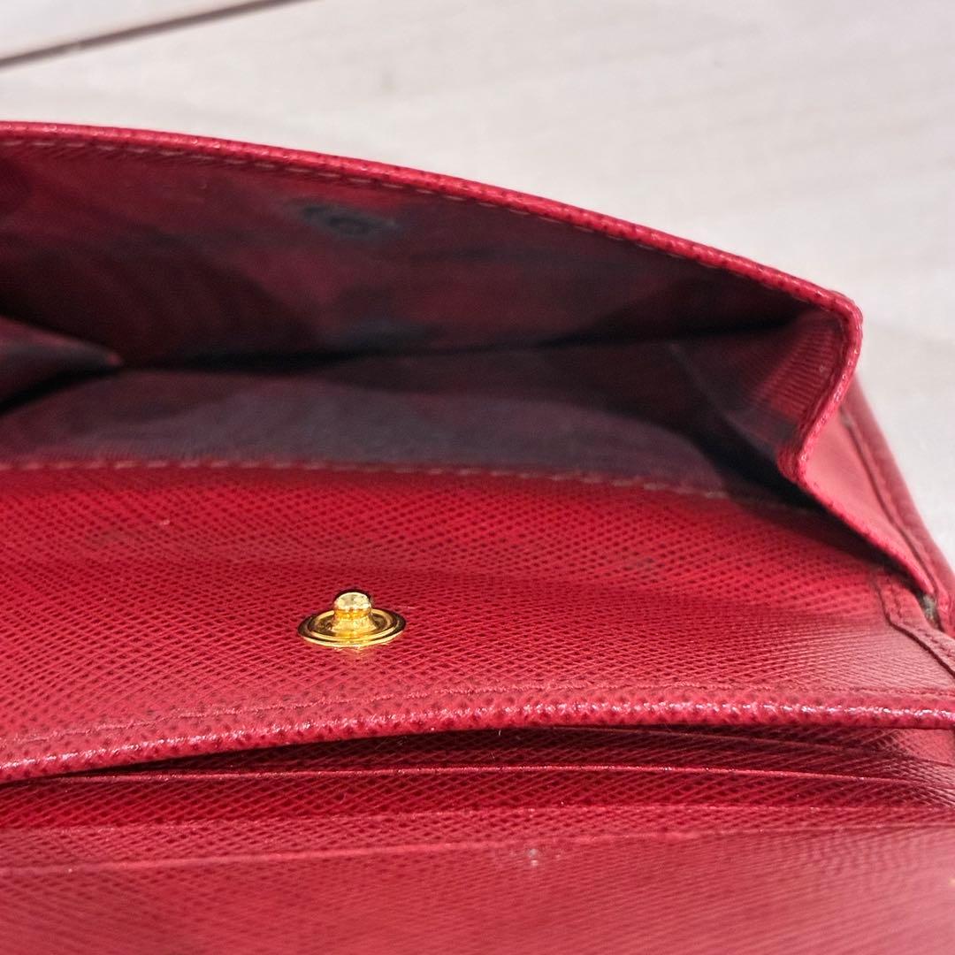 PRADA サフィアーノレザー 二つ折り財布 マルチカラー 赤