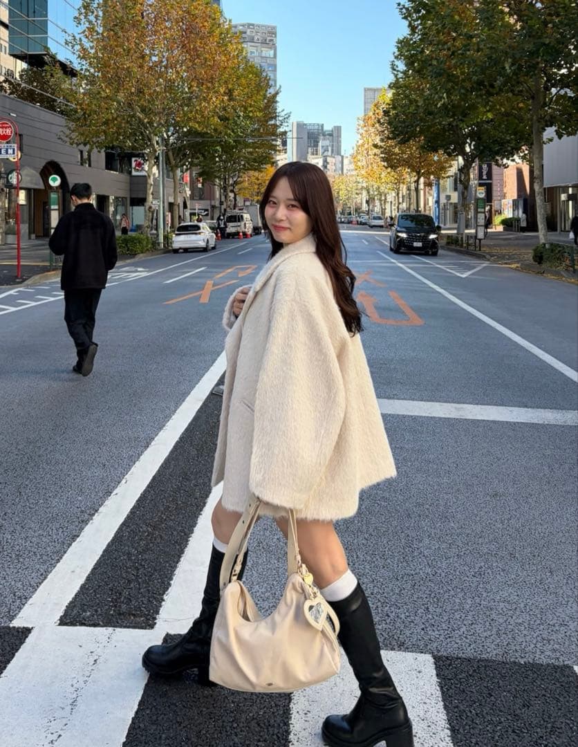 Chico 金釦シャギールーズコート アイボリー