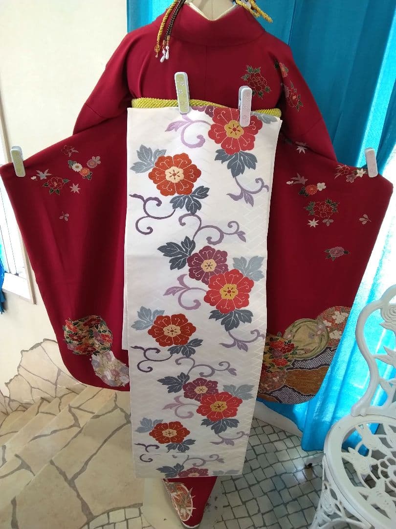 振袖フルセット、鈴乃屋振袖、成人式、重ね衿、帯揚げ帯締め、唐織袋帯、ガード加工