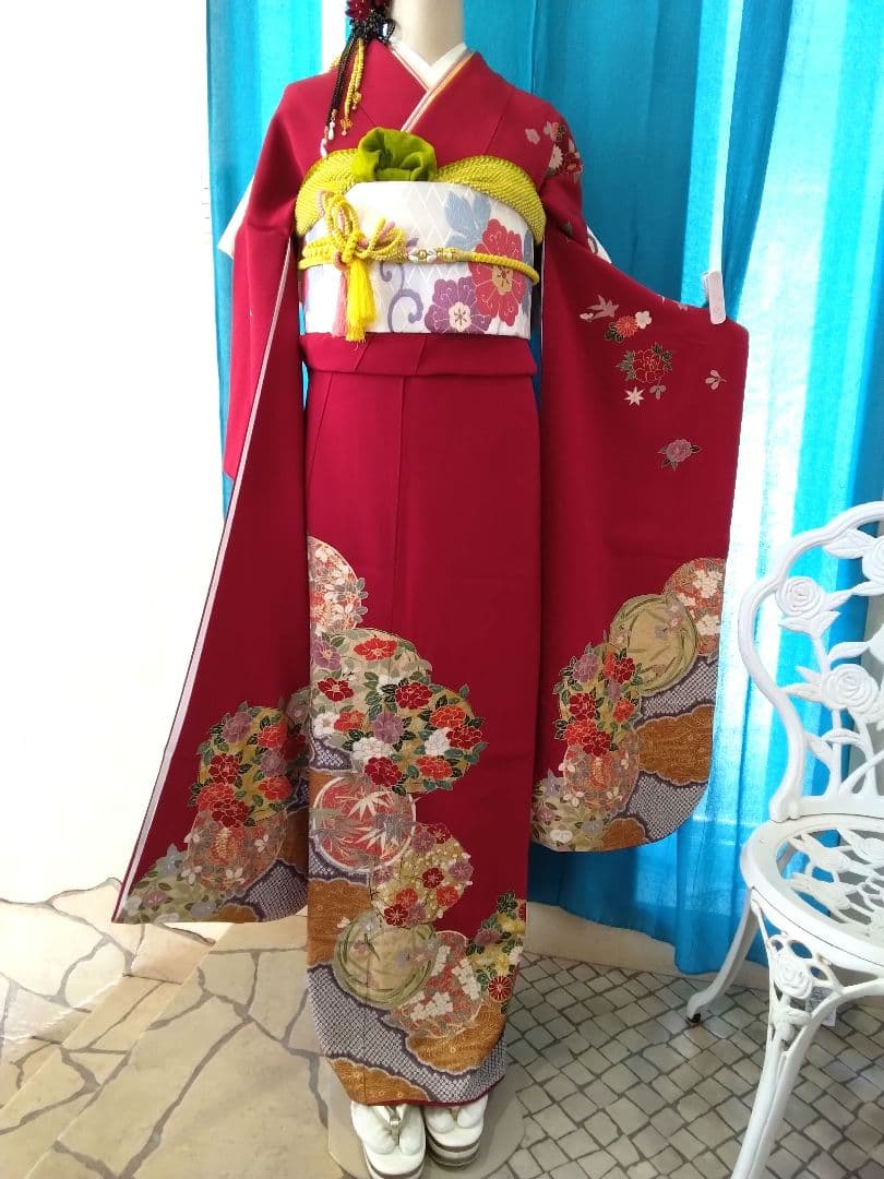 振袖フルセット、鈴乃屋振袖、成人式、重ね衿、帯揚げ帯締め、唐織袋帯、ガード加工