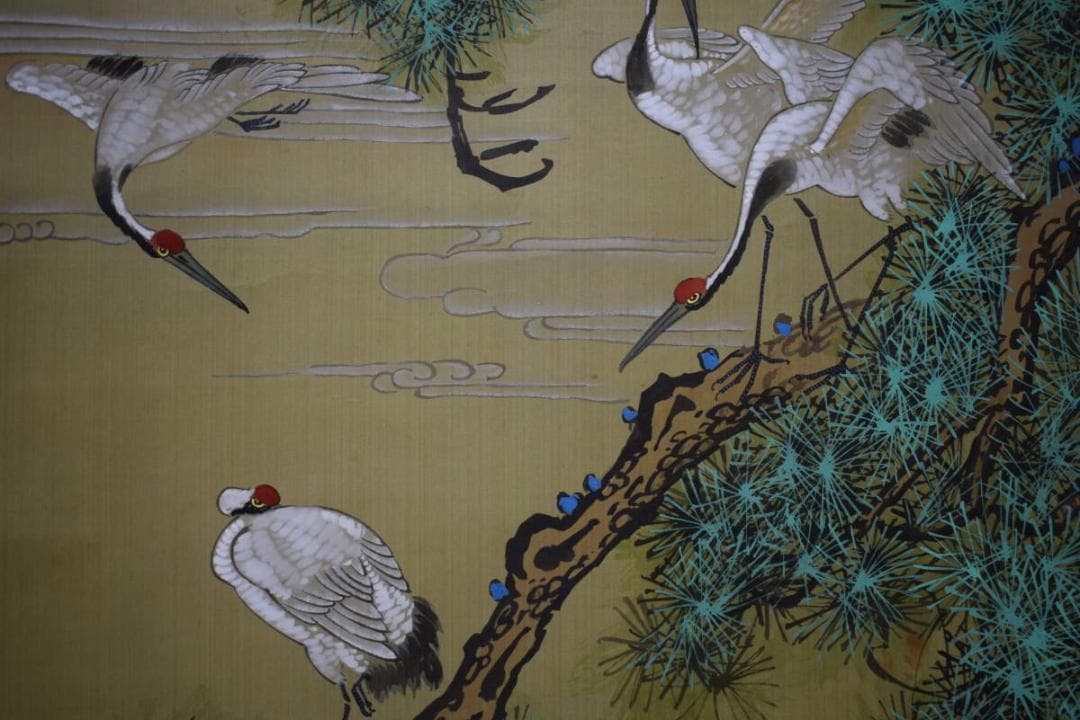 真作/慧雲/松鶴潮/鶴/潮/松/中国/布袋屋掛軸HK-83