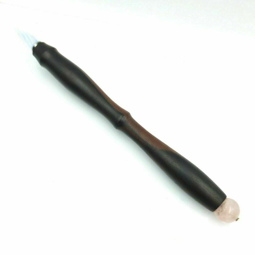 黒檀　ガラスペン木軸　No.8　ローズクォーツ　ボルトレッティ互換軸