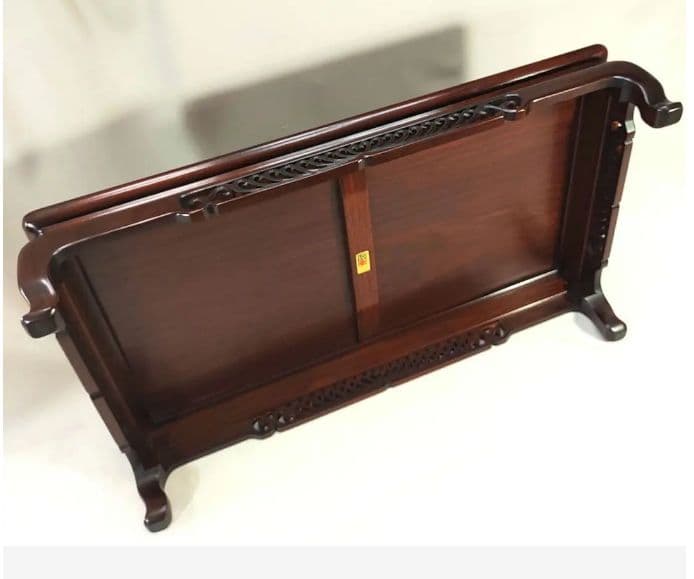 [未使用 美品]大阪唐木指物　花台　本紫檀　無垢　伝統的工芸品　菊透し彫　日本製