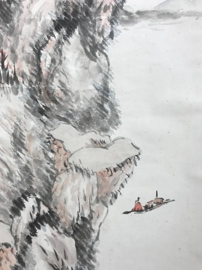 真作/河野華外/江山浮舟画賛/山水図/掛軸☆宝船☆AE-318