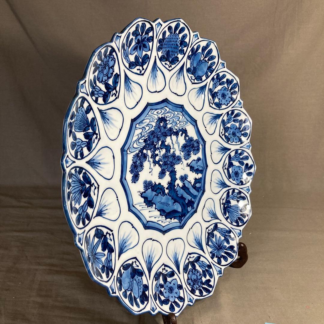 【源右衛門】古伊万里の伝統　日本の名窯　舘林源右衛門作　染付輪花文　輪花形大皿