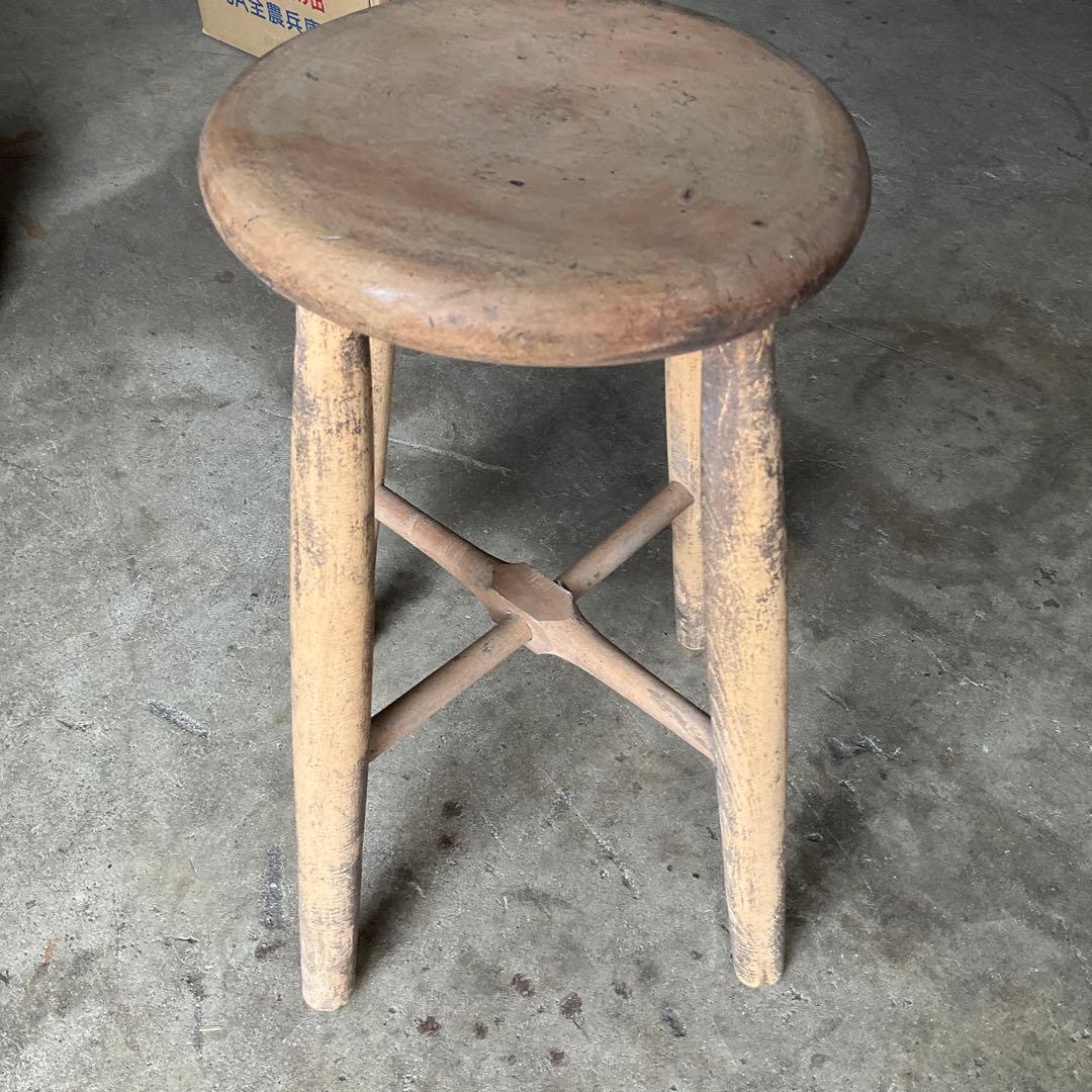 北欧風　丸椅子　アンティーク　スツール　木製　レトロ　古道具　ヴィンテージ