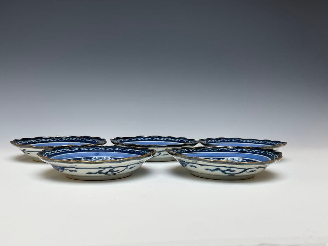 【和食器】古伊万里　上手　牡丹唐草白抜き　小皿　五枚