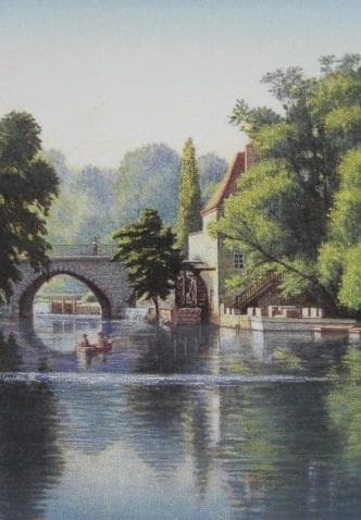 中根寛、【モレ－の水辺】、希少な額装用画集より、新品額装付