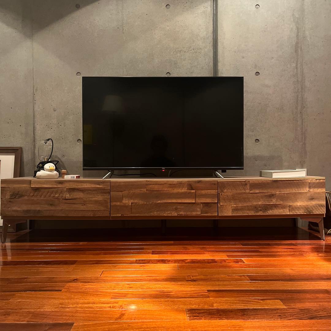 lowya テレビ台 178cm アカシア無垢材使用 収納付スチール脚