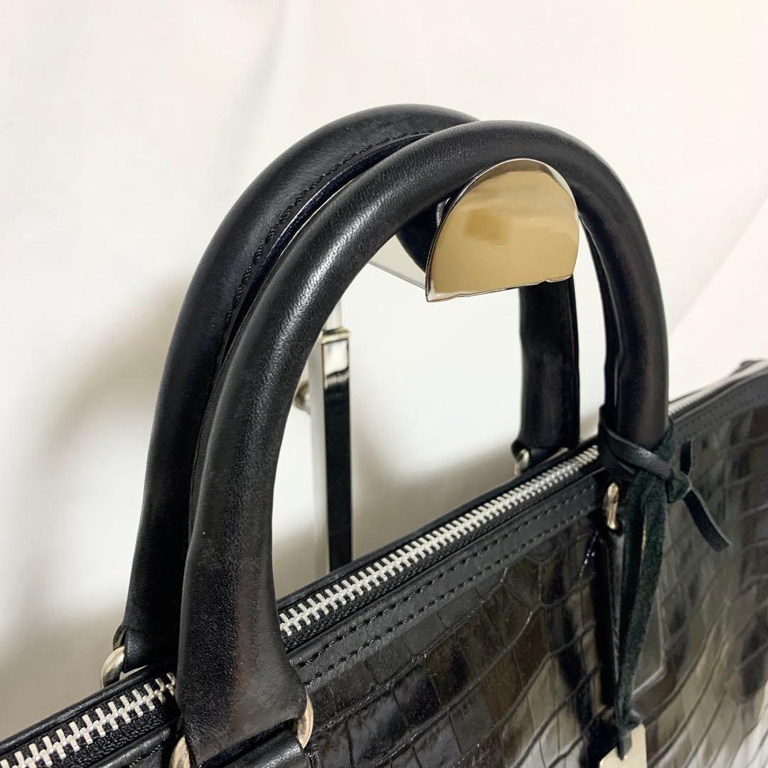 美品✨ エース社製　オールレザー　クロコダイル型押し　ビジネスバッグ　ブラック