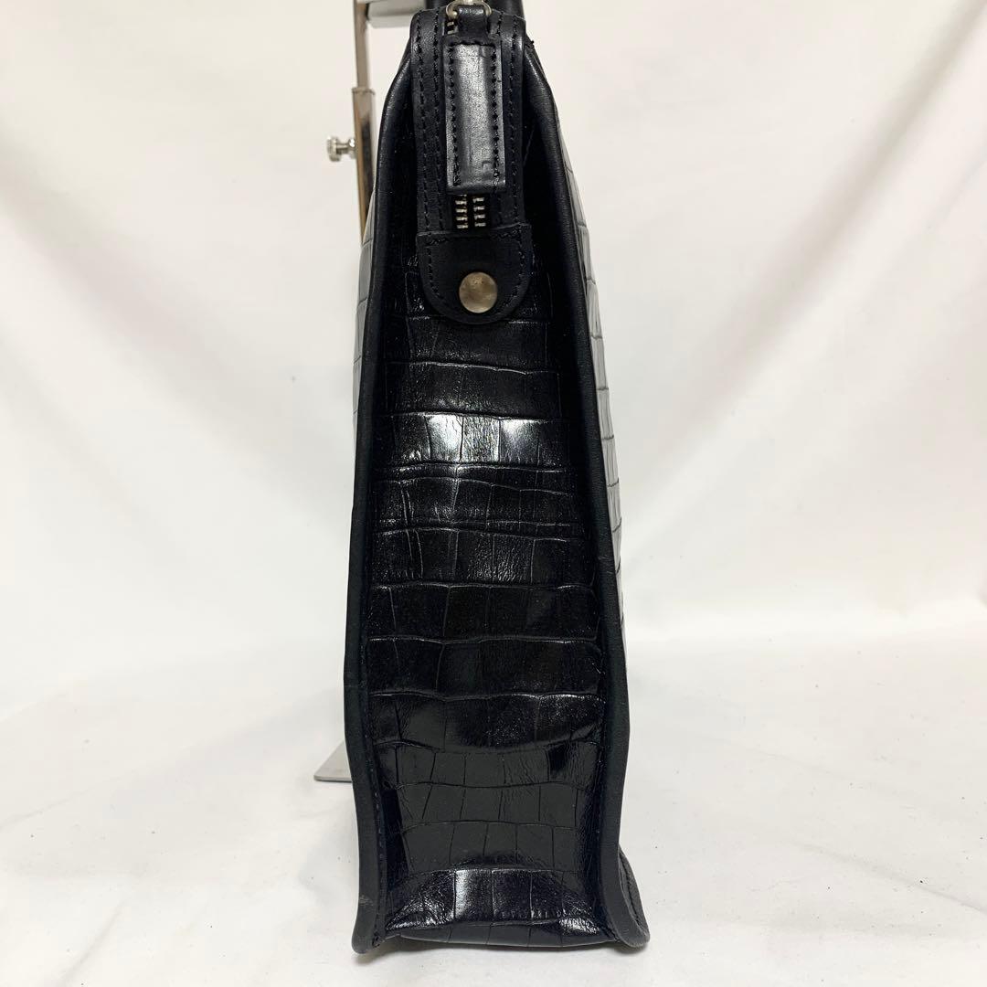 美品✨ エース社製　オールレザー　クロコダイル型押し　ビジネスバッグ　ブラック