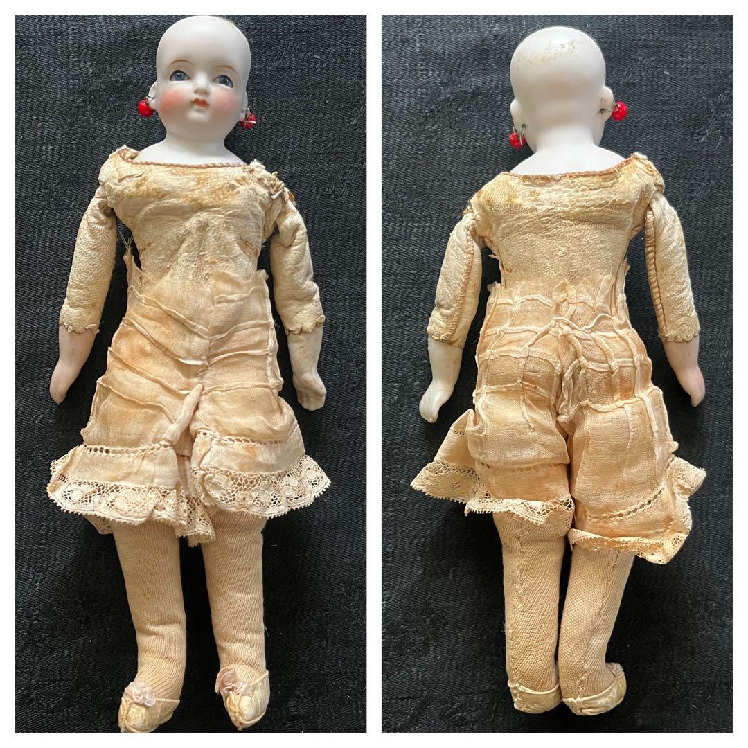 アンティークフランスドールビスクドールロココリボントリムドレス帽子セット