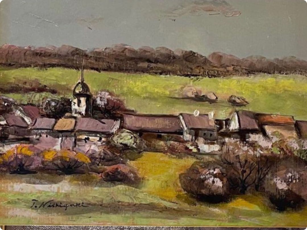 絵画　額装　真作　西垣輝夫　 「フランスの田園風景」F6