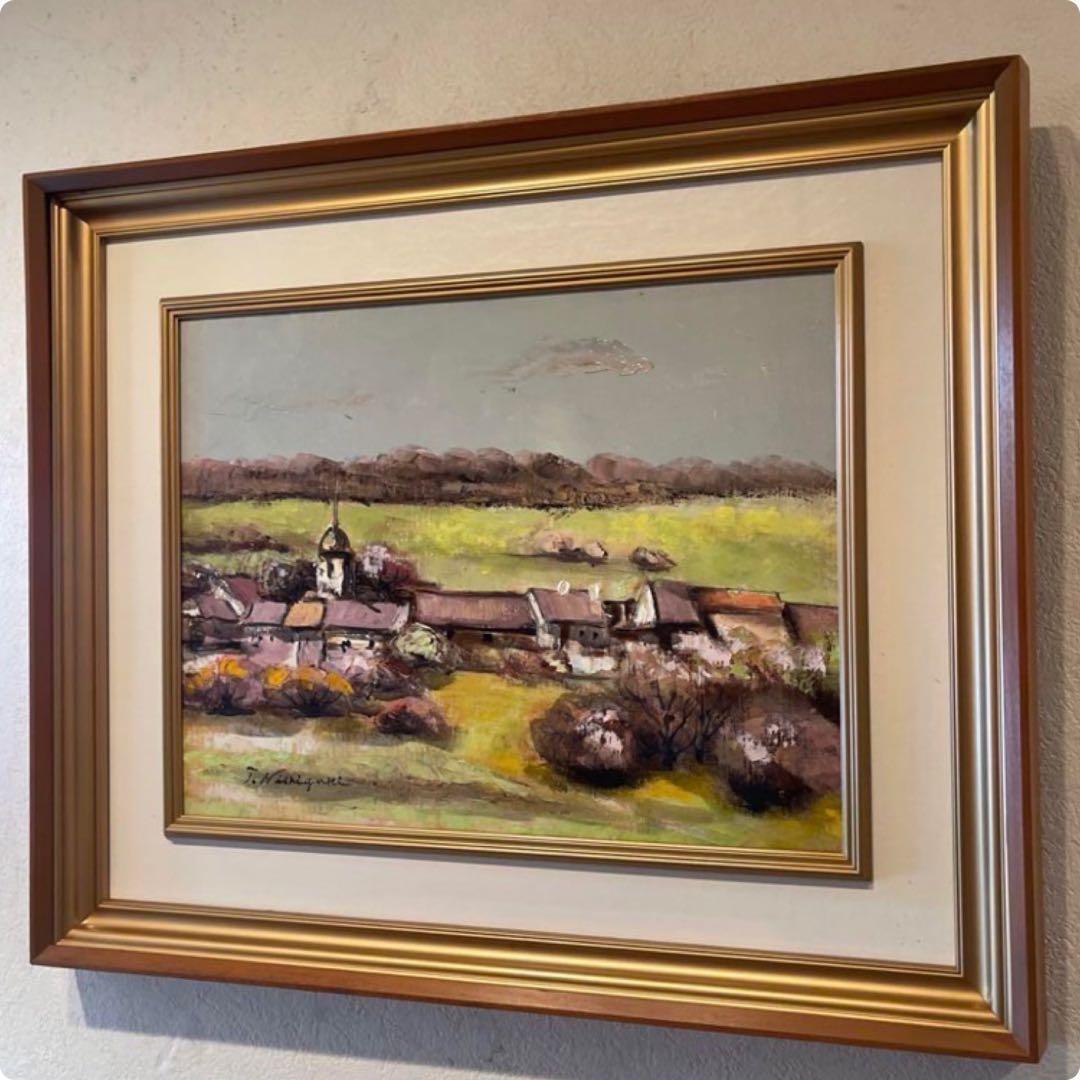 絵画　額装　真作　西垣輝夫　 「フランスの田園風景」F6