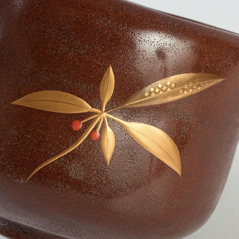 茶道具　輪島塗　柿木章作　藪柑子の図　茶碗　共布共箱　V　9754