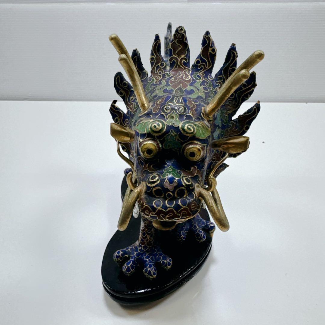 k649 中国 ドラゴン 龍 竜 七宝焼 飾台付 置物 オブジェ 珍品 五本爪