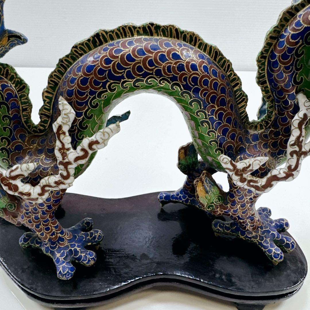 k649 中国 ドラゴン 龍 竜 七宝焼 飾台付 置物 オブジェ 珍品 五本爪