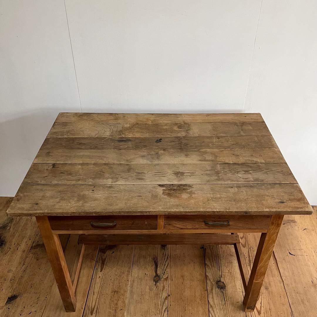 アンティーク テーブル 栗材 ナラ オーク シャビー 無塗装 古道具 《送料込》