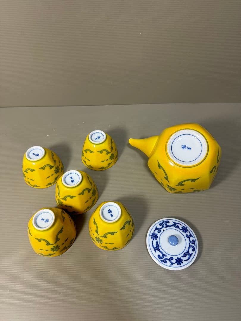 2261 平安橘吉　黄交趾　茶器セット　急須1客　湯呑5客