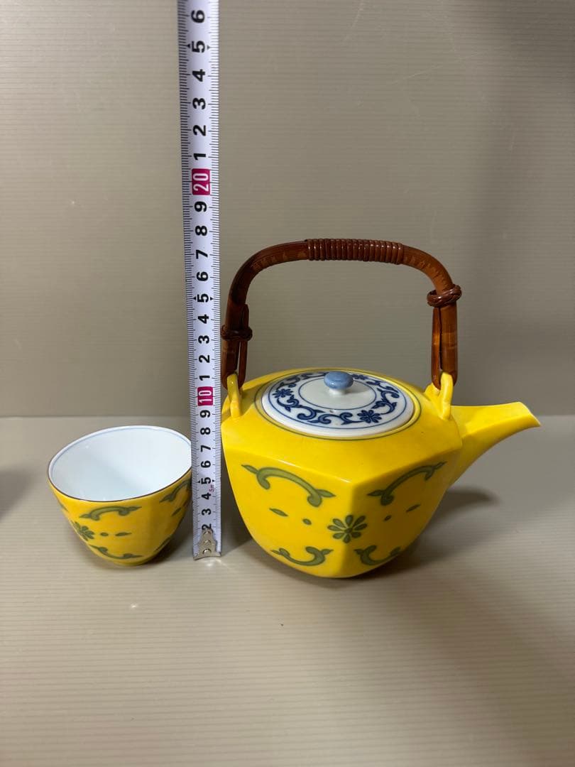 2261 平安橘吉　黄交趾　茶器セット　急須1客　湯呑5客