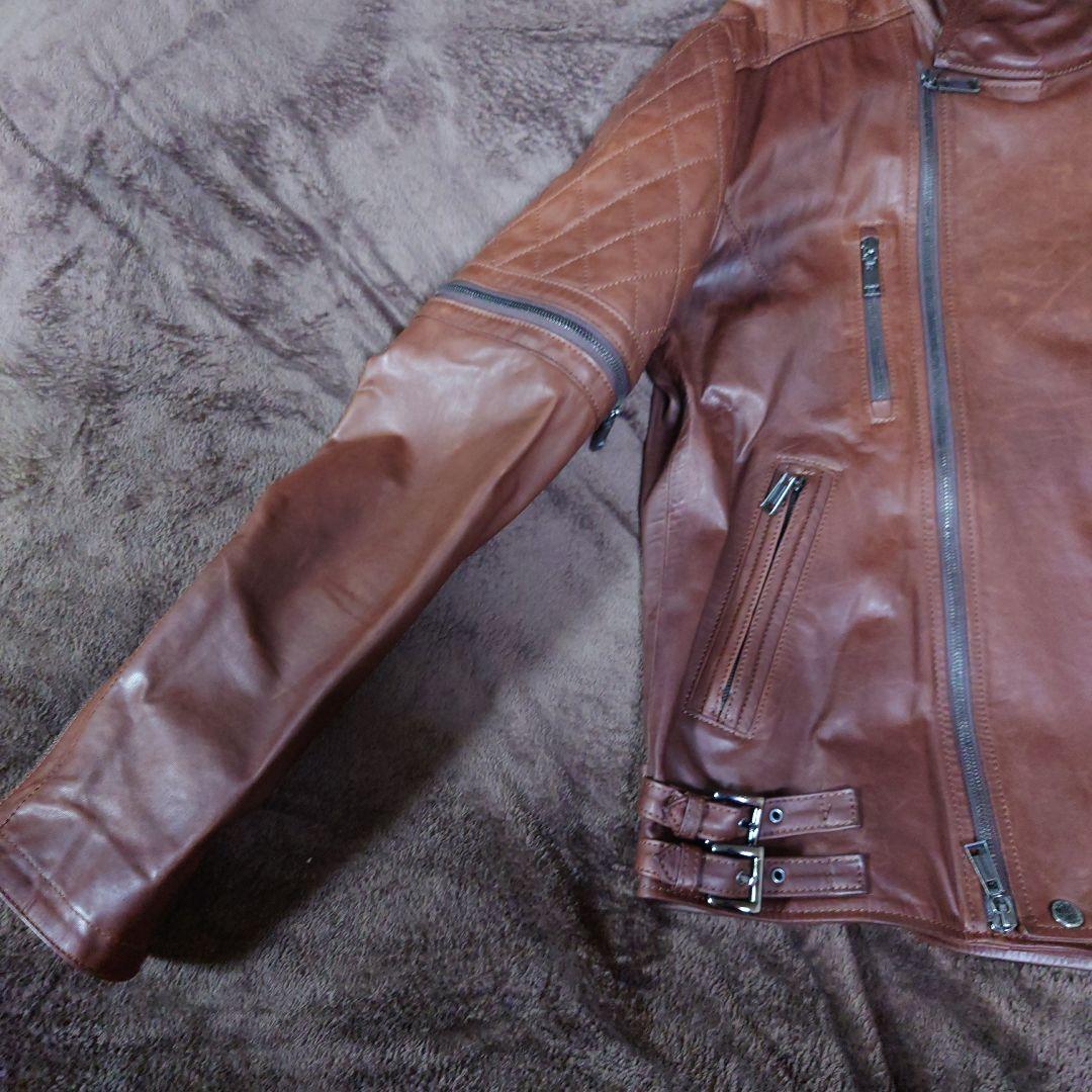 02 DERIV. ブラウンレザーシングルライダースジャケット