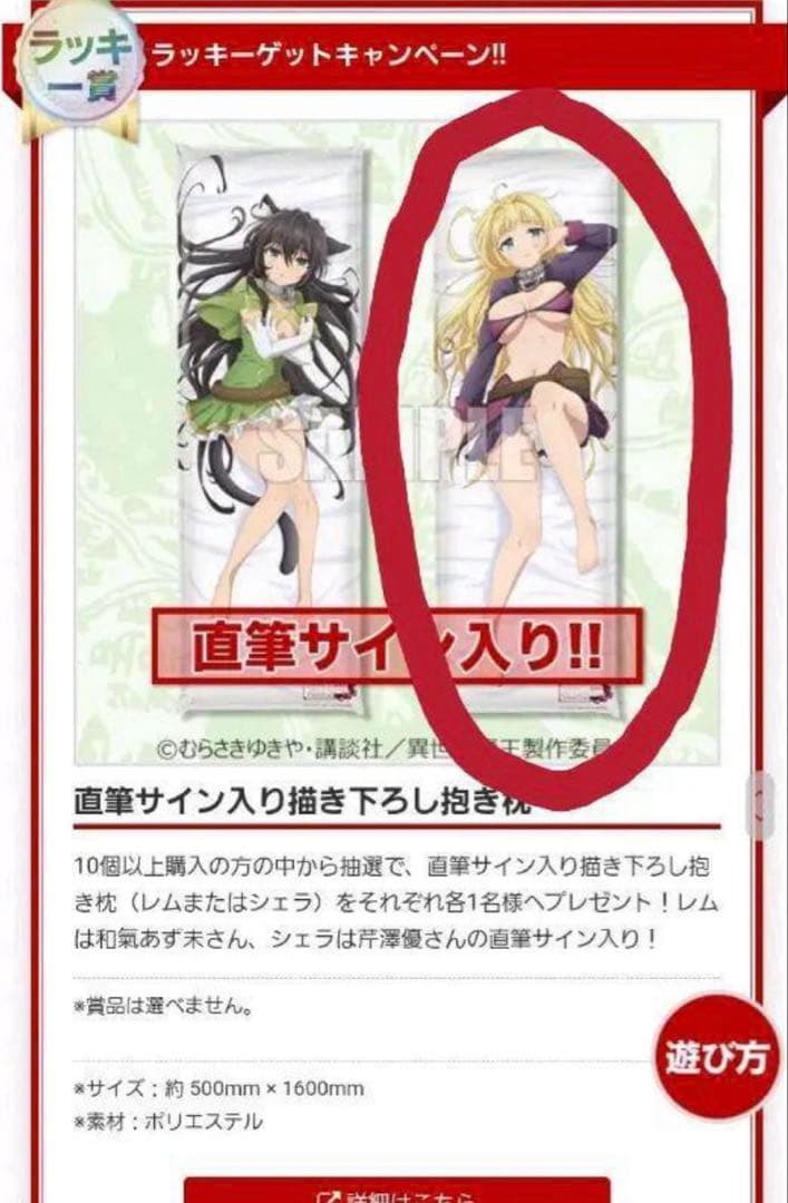 異世界魔王と召喚少女の奴隷魔術　シェラ　抱き枕カバー　芹澤優直筆サイン入り