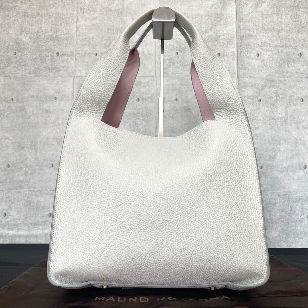 専用品MAURO GOVERNA ライトグレー レザー 肩掛け ハンドバッグ