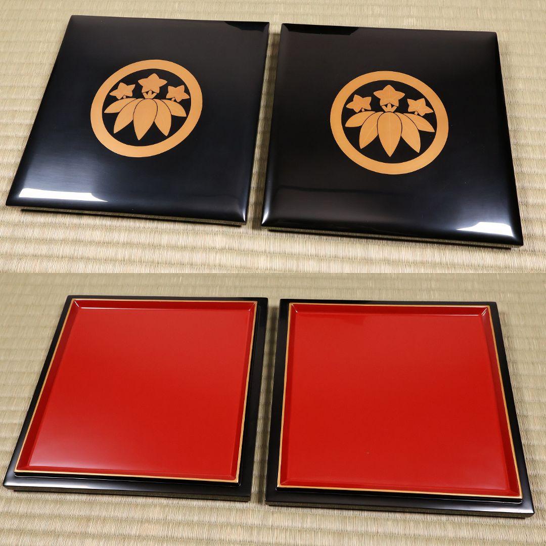 輪島塗 蒔絵家紋付 五段重 丸に笹竜胆 内朱塗 艶消 木製 重箱【MA744】