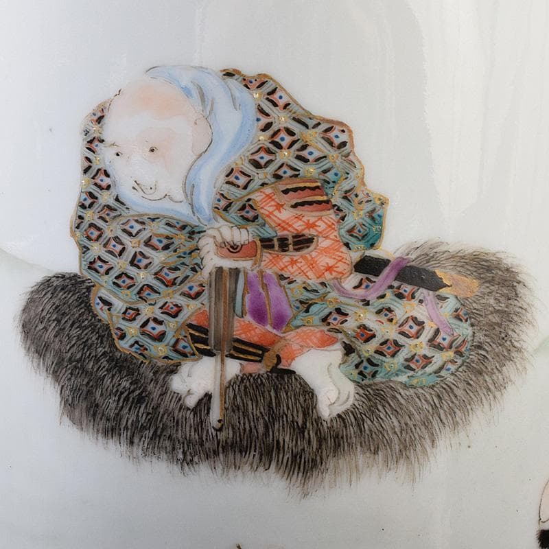 九谷焼　古九谷　色絵金彩　山水人物文瓶　V　R8111