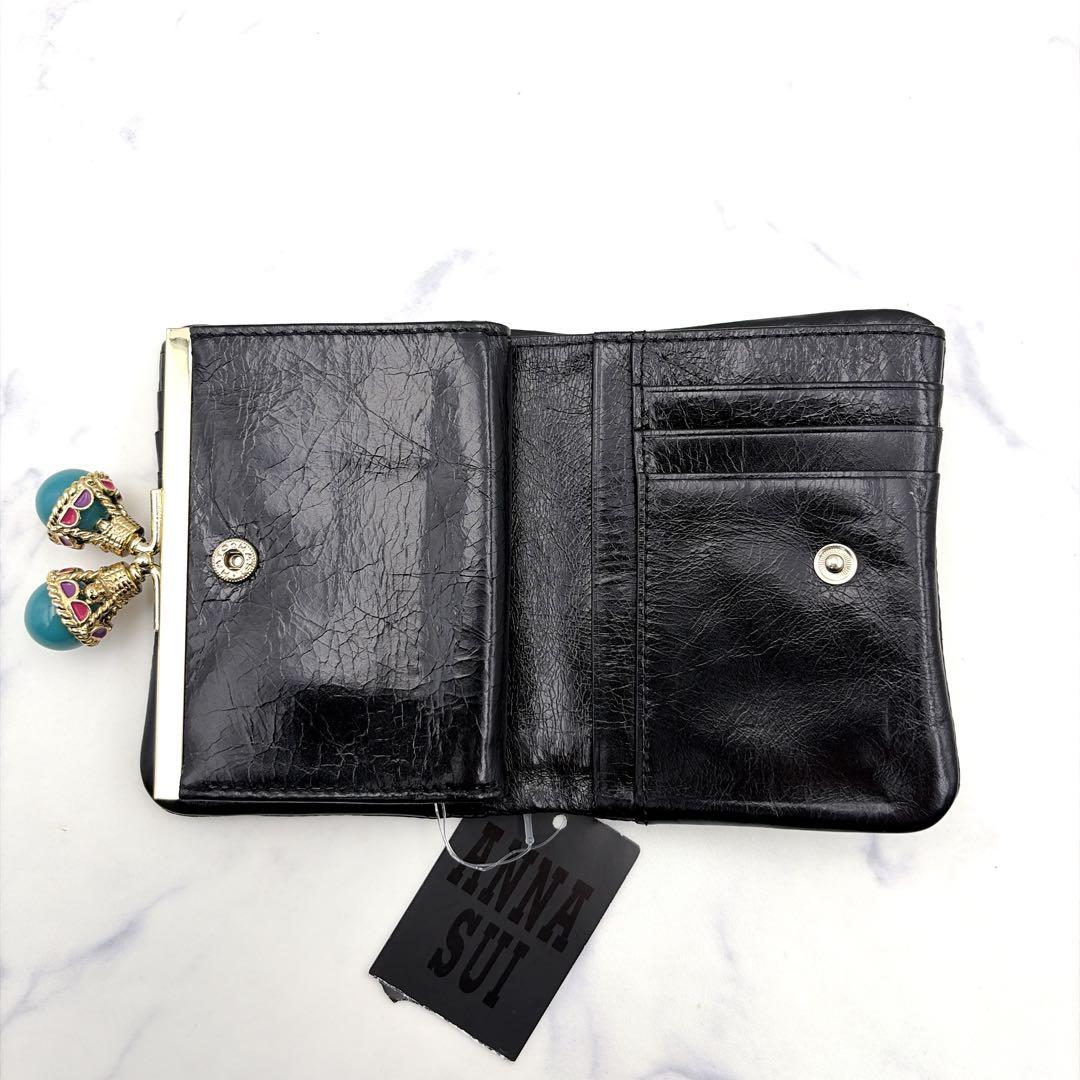 新品タグ付 アナスイ がま口 二つ折り財布 バルーン 黒 本革 希少 雲 星