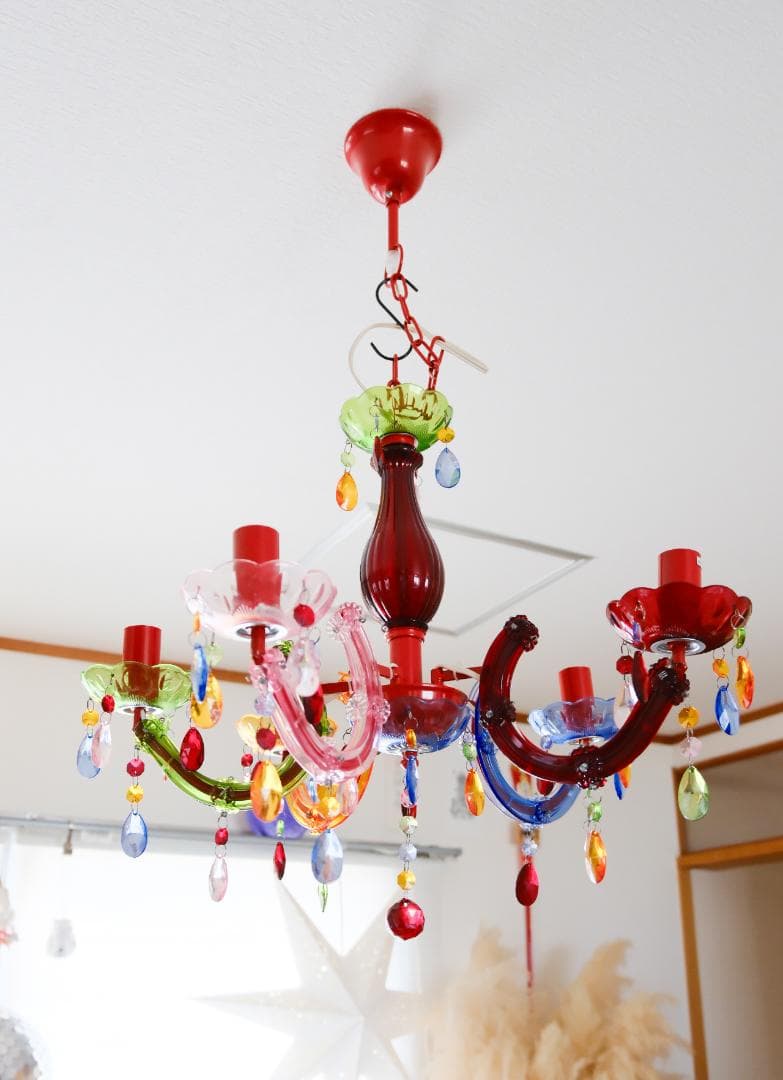カラフルアクリルシャンデリア 5灯【美品】
