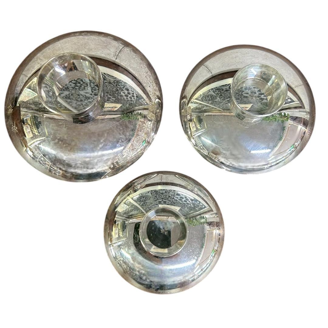 純銀 三段盃セット 計204g 刻印あり 銘入れあり 銀盃 銀製 酒器 工芸品