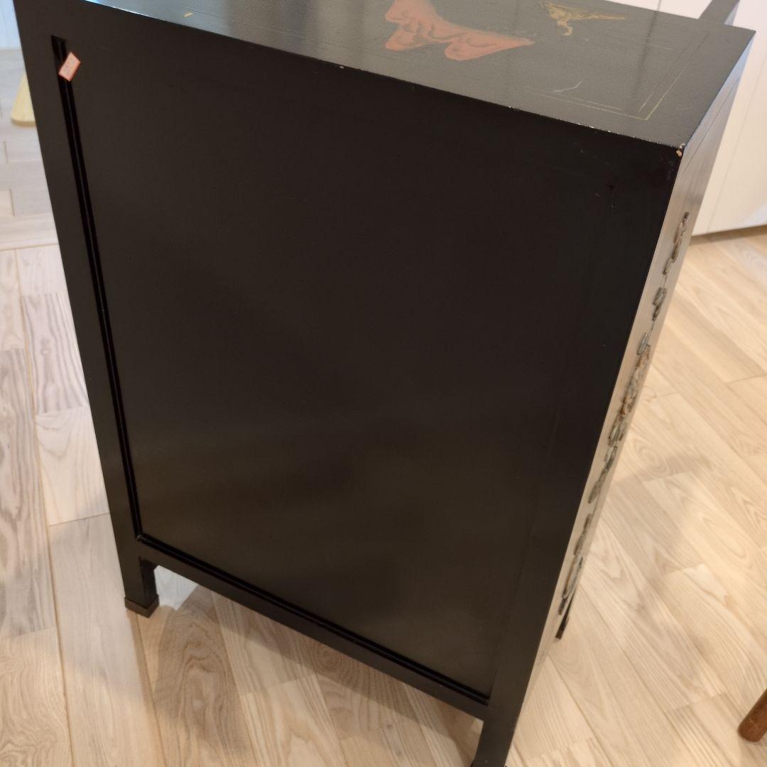 中国家具 キャビネット 花鳥細工 黒塗り 玉石 アンティーク調