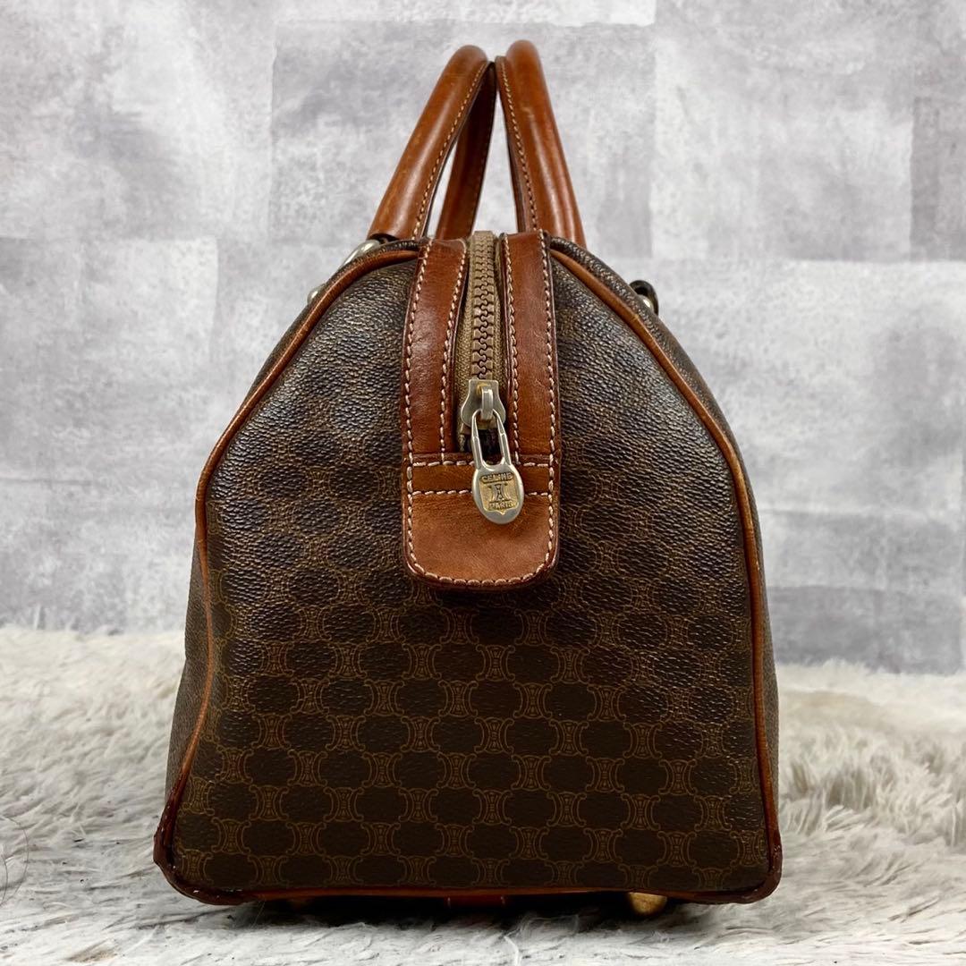 超希少 セリーヌ PVC レザー マカダム ボストンバッグ トリオンフ ブラウン