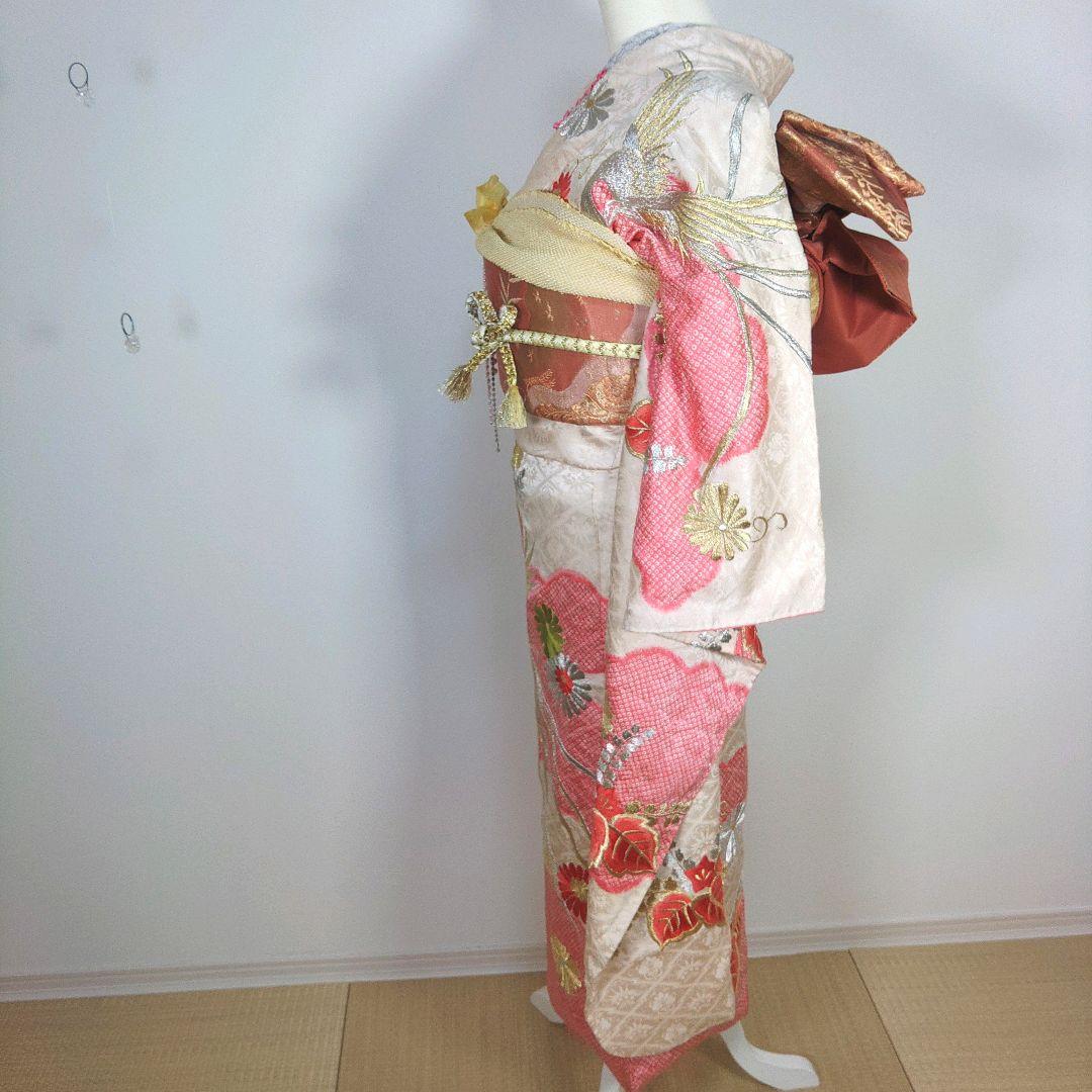格安！　振袖フルセット　9点　成人式　結婚式　前撮り　白　ピンク　総刺繍　絞り柄