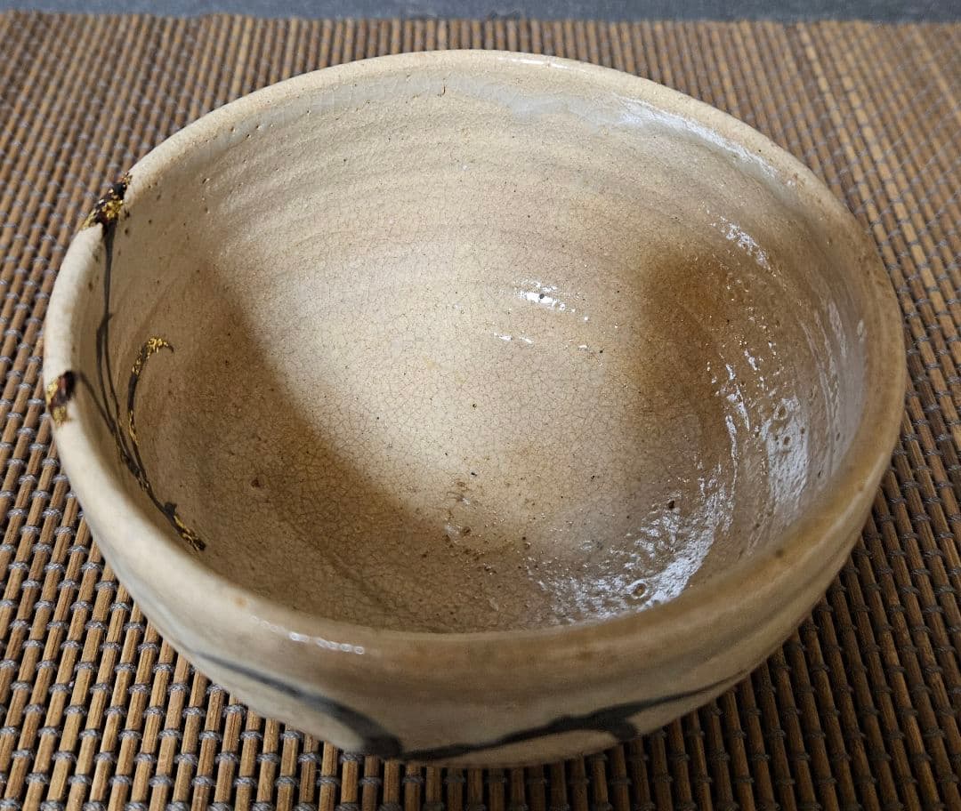 明治時代頃　古唐津　絵唐津　漆金彩絵付け　抹茶茶碗　茶道具　茶器　茶事　茶の湯