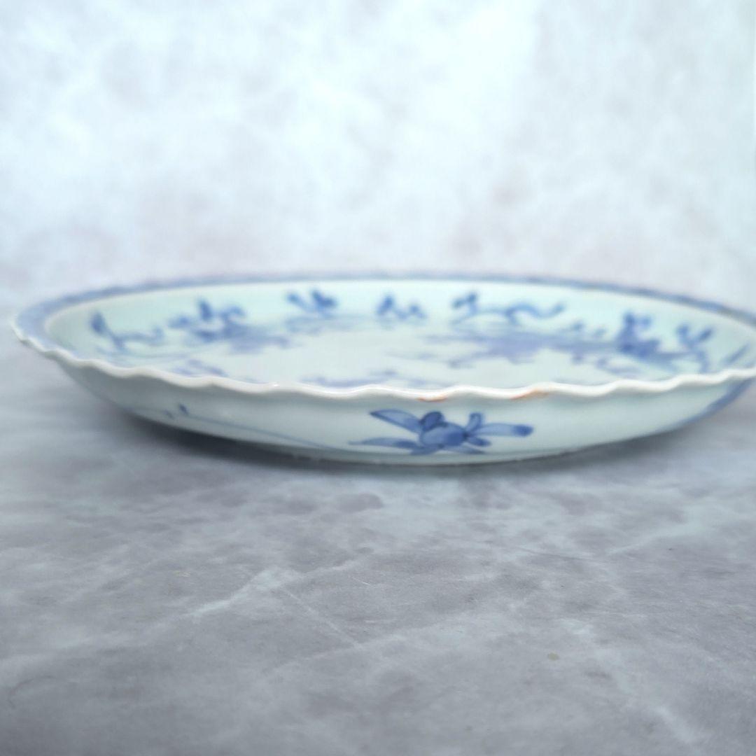 古伊万里　染付　葡萄文　六寸皿　江戸時代　骨董　アンティーク　金継ぎ　有田焼